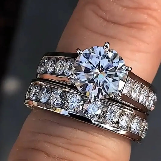 Platinum Plated Zircon Couple Rings Set