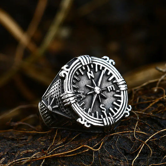 Vintage Titanium Steel Men's Compass Anchor Ring