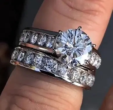Platinum Plated Zircon Couple Rings Set