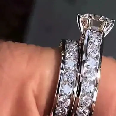 Platinum Plated Zircon Couple Rings Set