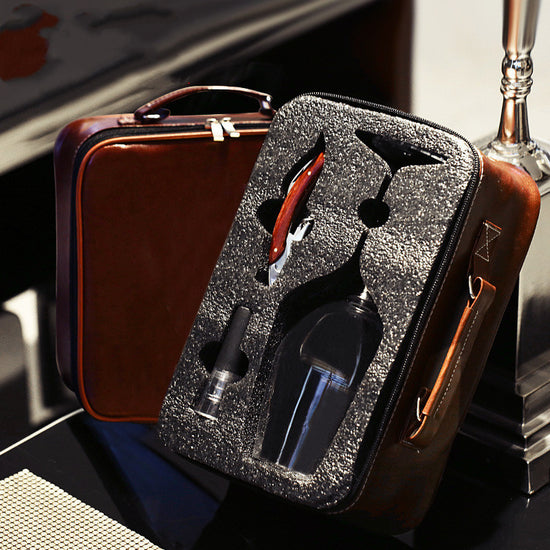 Crystal Goblet Decanter Set Leather Case