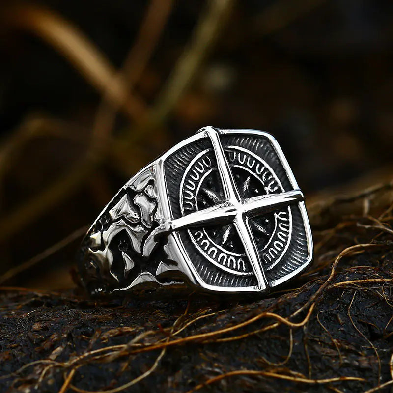Vintage Titanium Steel Men's Compass Anchor Ring
