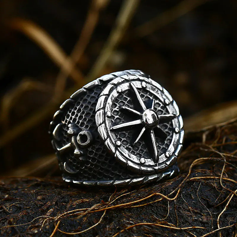 Vintage Titanium Steel Men's Compass Anchor Ring